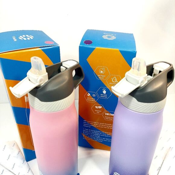 NIB FJSports 25oz Insulated Stainless Steel Sports Water Bottles (Pink & Purple) - Picture 2 of 11